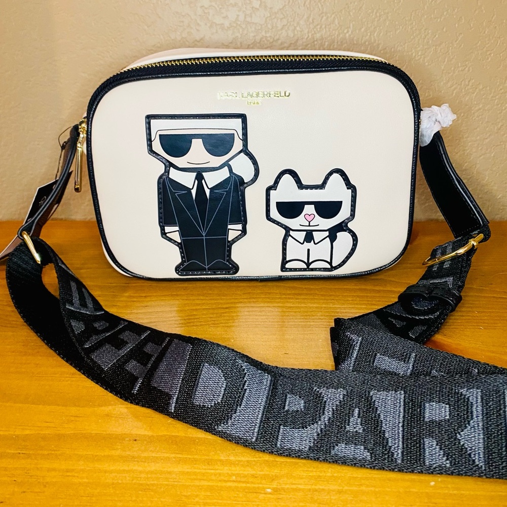 ๐ SALE ๐ NEW! Karl Lagerfeld Paris Beige Maybelle Double Zip Choupette Bag - Picture 1 of 17